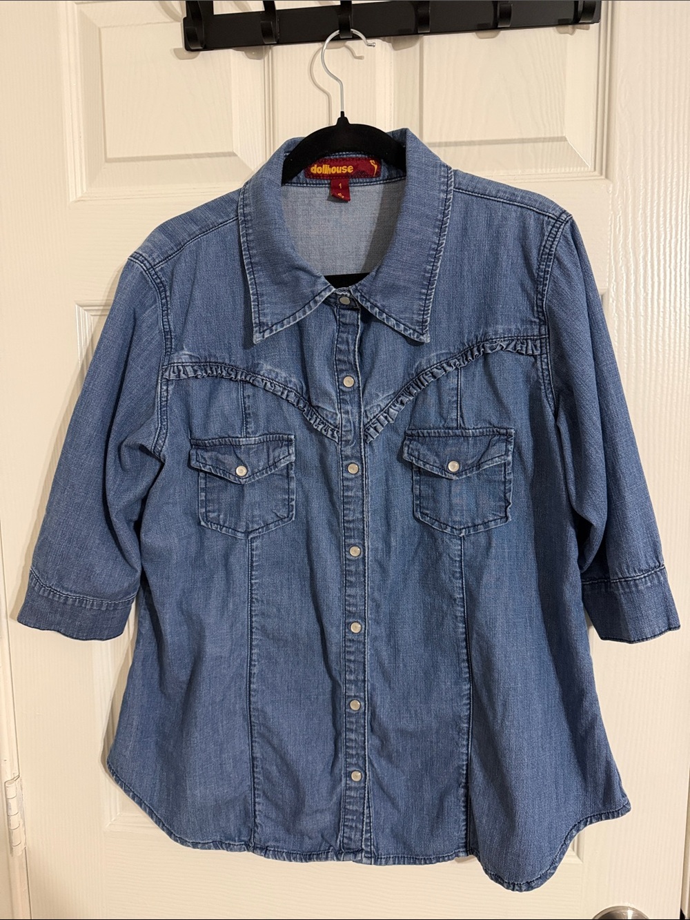 Dollhouse Light Blue Denim Shirt with pearl snaps